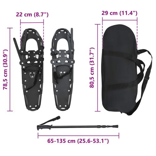 3 в 1 снегоходки с туристически пръчки Черно 30 инча