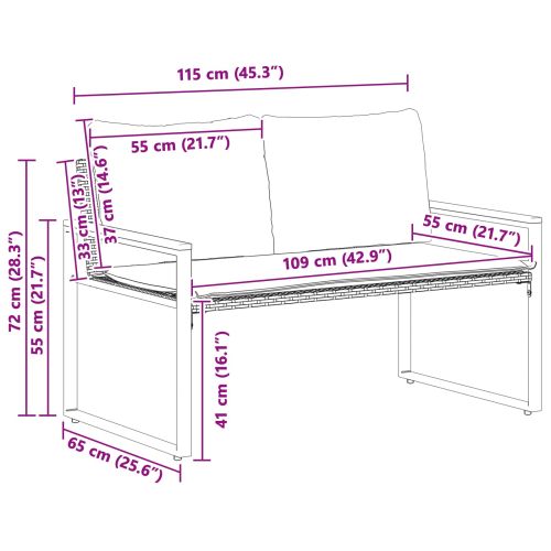 Пейка с възглавница Сив и тъмен син 115 x 65 x 72 см Ратан