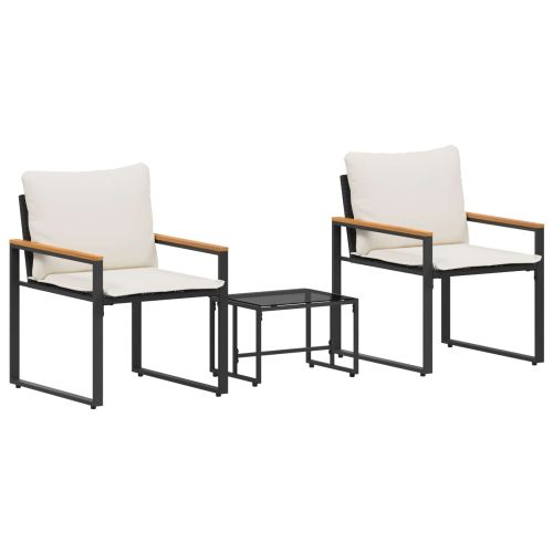 Комплекти мебели с възглавница 3 pcs Черно и кремаво бяло Ратан