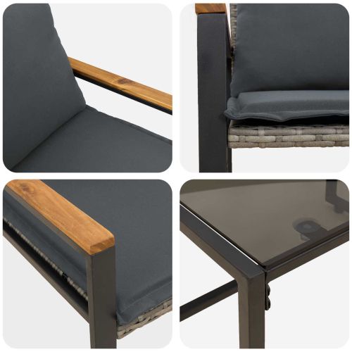 Комплекти мебели с възглавница 3 pcs Сив и тъмен сив Ратан