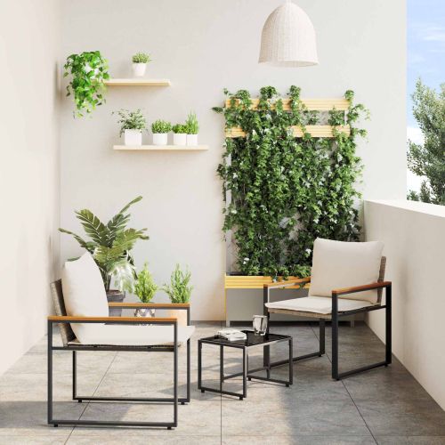 Комплекти мебели с възглавница 3 pcs Бежов и кремаво бял Ратан