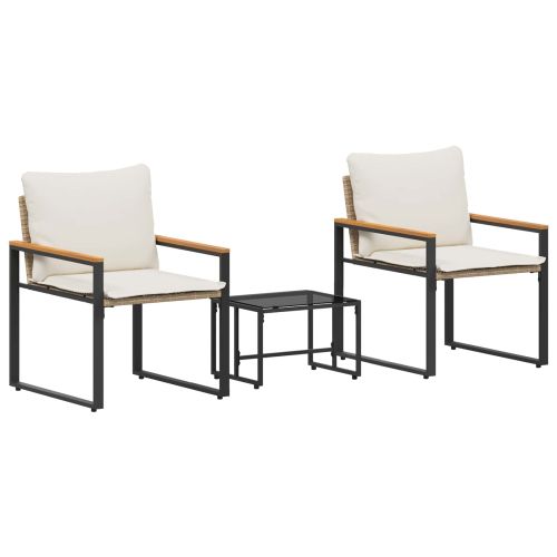 Комплекти мебели с възглавница 3 pcs Бежов и кремаво бял Ратан