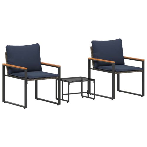 Комплекти мебели с възглавница 3 pcs Сив и тъмен син Ратан