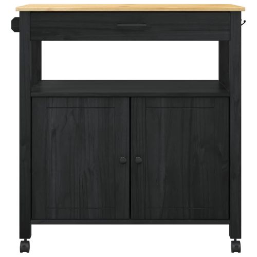 Кухненска количка Черно 88,5 x 40 x 48 см Солиден бор