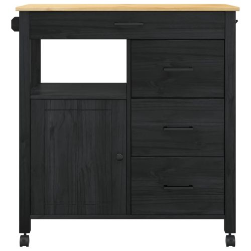 Кухненска количка Черно 88,5 x 40 x 84 см Солиден бор