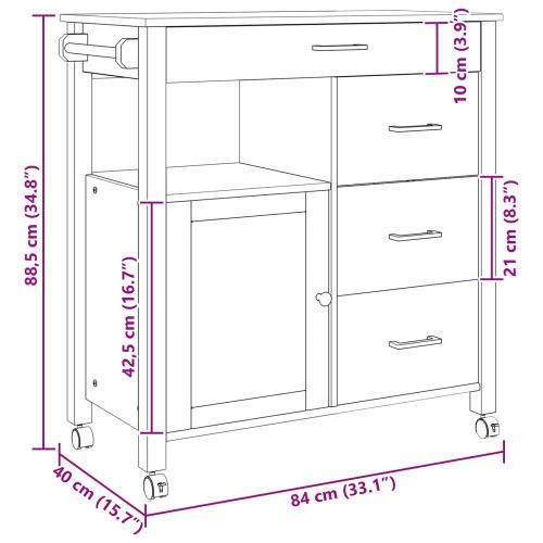 Кухненска количка Черно 88,5 x 40 x 84 см Солиден бор