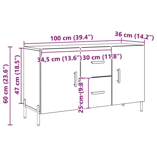 Сайдборд, дъб артизан, 100x36x60 см, инженерно дърво