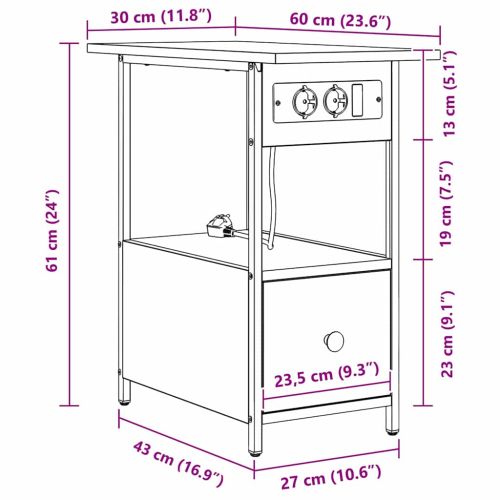 Нощен шкаф Черния дъб 60 x 30 x 61 см Инженерно дърво