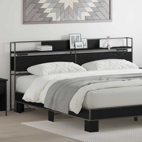 Табла за съхранение с рафт Черен дъб 200 cm Инженерно дърво