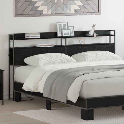 Облегалка за глава с рафт Черен дъб 180 cm Инженерно дърво