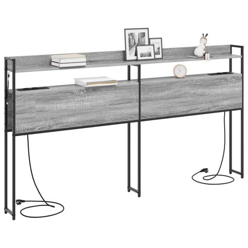 Облегалка за глава с рафт Сив сонома 180 cm Инженерно дърво