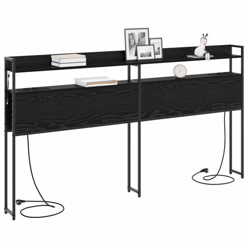 Облегалка за глава с рафт Черен дъб 200 cm Инженерно дърво