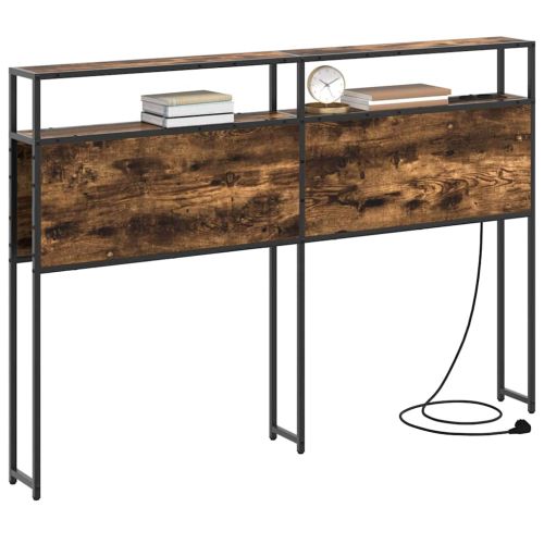 Табла за съхранение с рафт Опушен дъб 120 cm Инженерно дърво