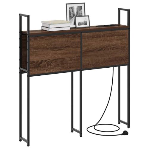 Табла за легло за съхранение с зарядна станция Кафяв дъб 75 cm