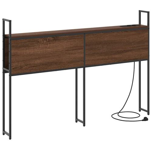 Табла за легло за съхранение с зарядна станция Кафяв дъб 135 cm