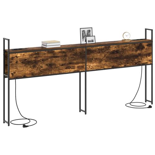 Табла за легло за съхранение с зарядна станция Опушен дъб