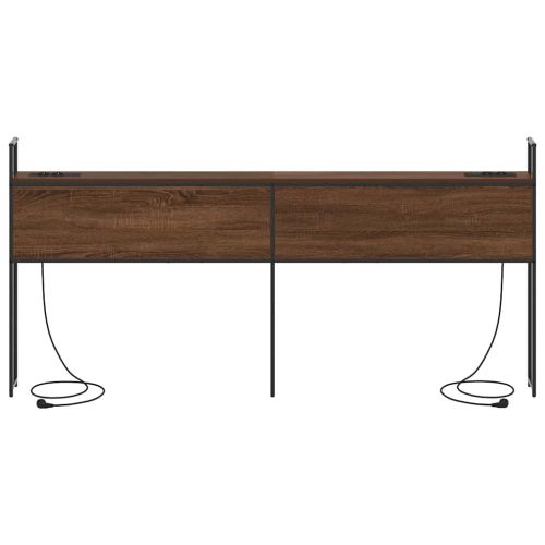 Табла за легло за съхранение с зарядна станция Кафяв дъб 200 cm