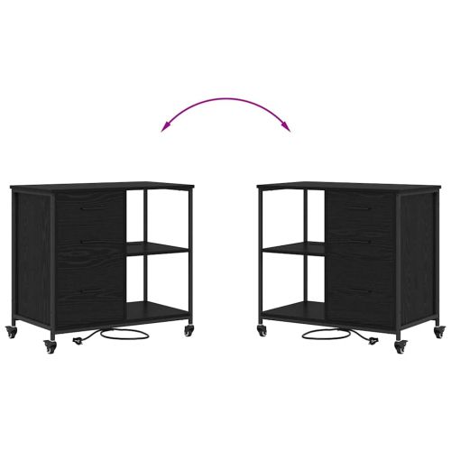 Офис шкаф с колело Черен дъб 76 x 41 x 72 см Инженерно дърво