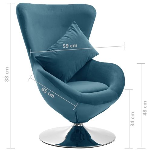 Фотьойл с яйцевидна форма и възглавница, синьо кадифе