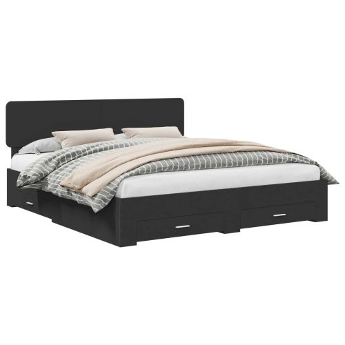 Рамка за легло с таблото Черно 180 x 200 cm Инженерно дърво