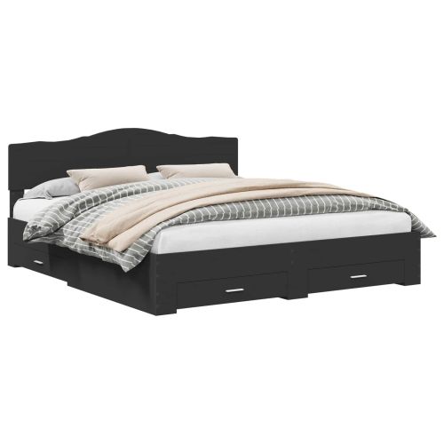 Рамка за легло с таблото Черно 180 x 200 cm Инженерно дърво