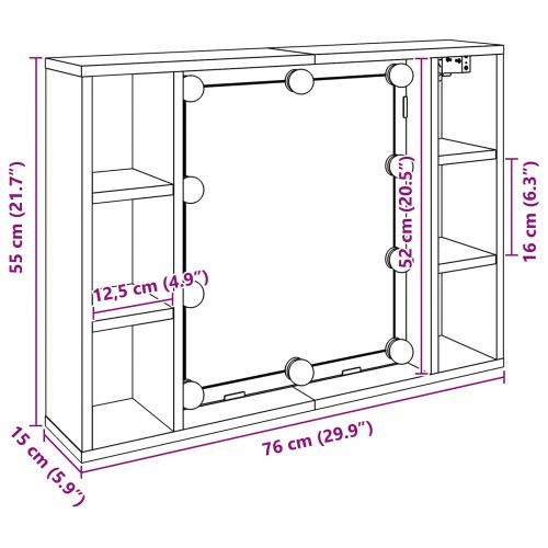 Шкаф с огледало Черния дъб 76 x 15 x 55 см Инженерно дърво
