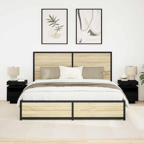 Нощно шкафче 2 pcs Черен дъб 40 x 39 x 48.5 см Инженерно дърво