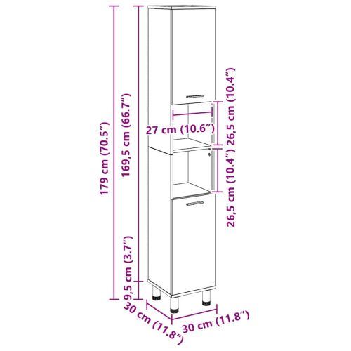 Шкаф за баня с рафт Черния дъб 30 x 30 x 179 см Инженерно дърво