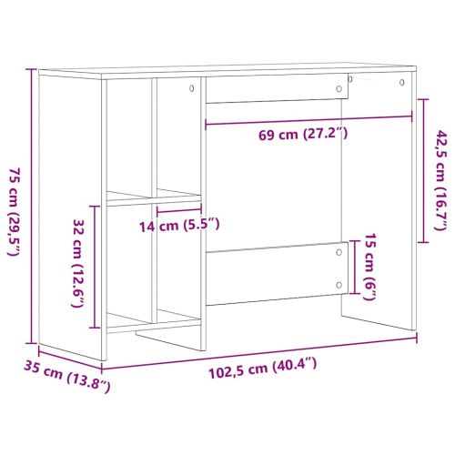 Бюро с рафт Черния дъб 102,5 x 35 x 75 см Инженерно дърво