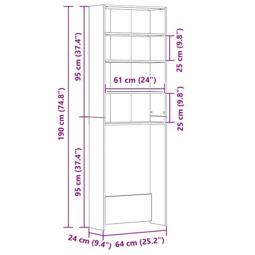 Шкаф за пералня Черния дъб 64 x 24 x 190 см Инженерно дърво