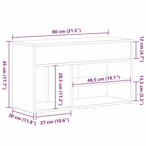 Пейка за обувки Черния дъб 80 x 30 x 45 cm Инженерно дърво