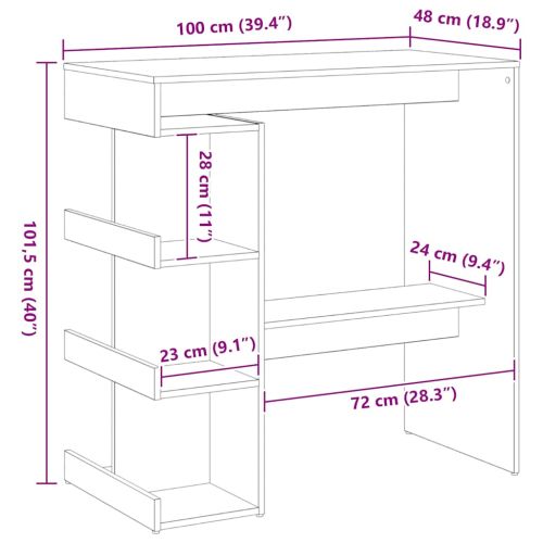 Бар маса с рафт Черния дъб 100 x 48 x 101,5 см Инженерно дърво