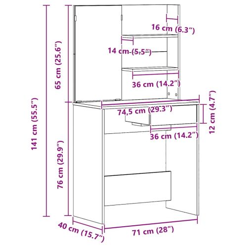 Тоалетка с рафт Черния дъб 74,5 x 40 x 141 cm Инженерно дърво