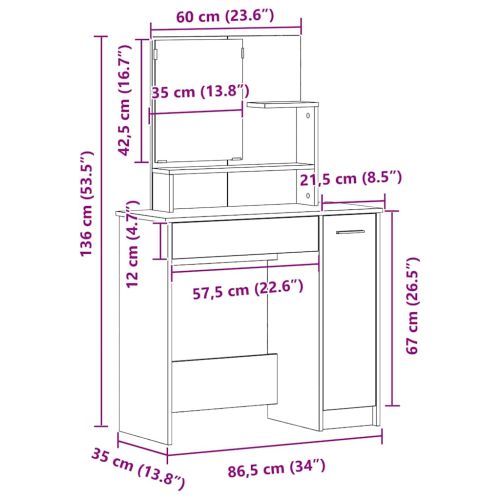 Тоалетка с рафт Черния дъб 86,5 x 35 x 136 cm Инженерно дърво
