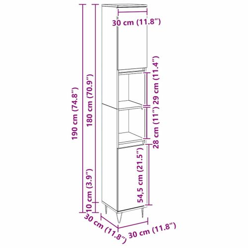 Шкаф за баня с рафт Черния дъб 30 x 30 x 190 см Инженерно дърво