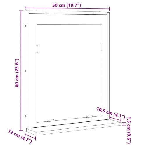 Огледало за баня с рафт със съхранение Черно 50 x 12 x 60 см