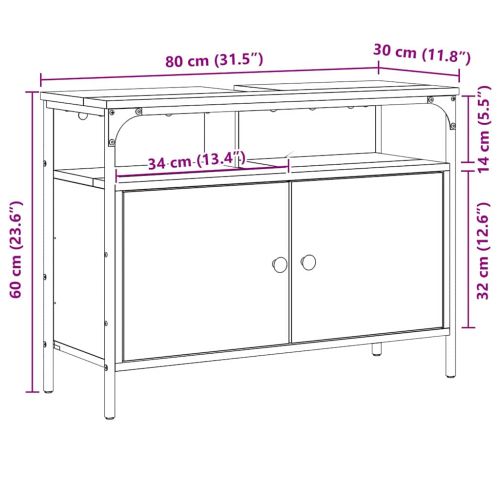 Шкаф за мивка в баня Кафяво 80 x 30 x 60 cm Инженерно дърво