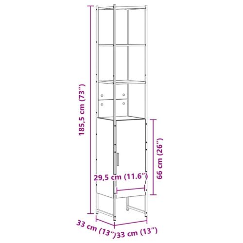 Шкаф за баня с рафт Бежово 33 x 33 x 185,5 см Инженерно дърво