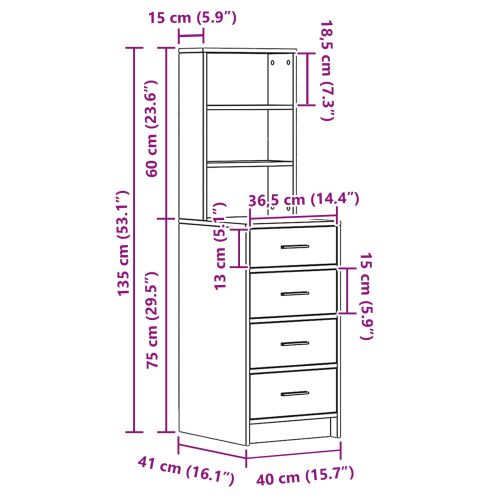 Висок шкаф Опушен дъб 40 x 41 x 135 см Инженерно дърво