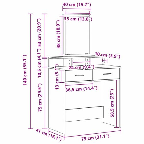 Тоалетка с чекмедже Димян дъб 79 x 41 x 140 см Инженерно дърво