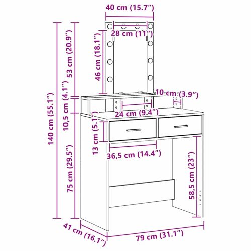 Тоалетка с чекмедже Бяло 79 x 41 x 140 см Инженерно дърво