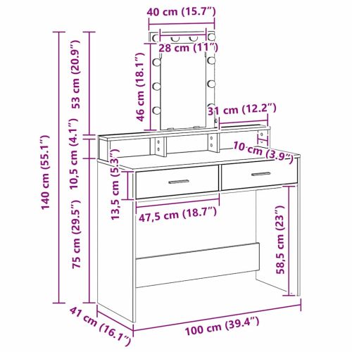 Тоалетка с чекмедже Бяло 100 x 41 x 140 см Инженерно дърво