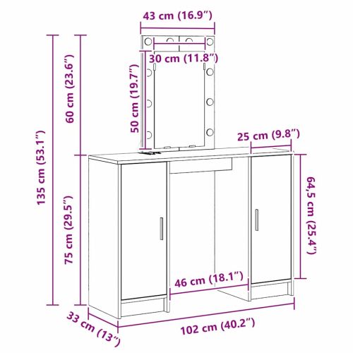 Тоалетка със съхранение Сив 102 x 33 x 135 см Инженерно дърво