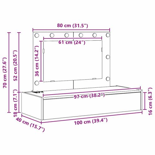 Тоалетка с чекмедже Черно 100 x 40 x 70 см Инженерно дърво