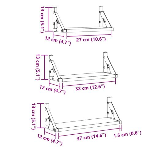 Стенен рафт Монтиране на стена със съхранение 3 pcs Черния дъб