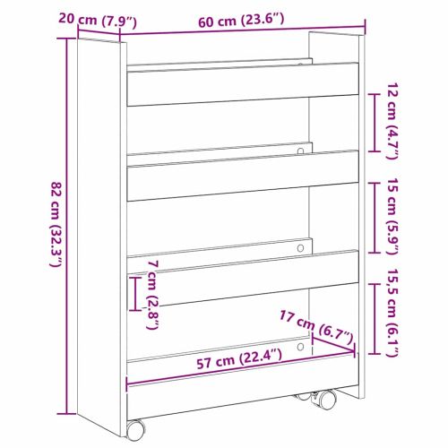 Тесен Тролей за Съхранение Черния дъб 60 x 20 x 82 см