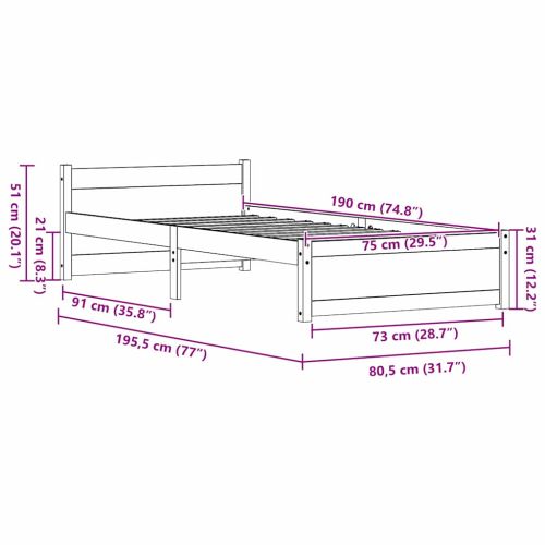 Рамка за легло Кафяво с восъчно покритие 205.5 x 95.5 x 51 см