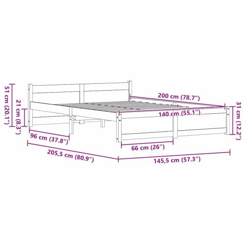 Рамка за легло Кафяво с восъчно покритие 205.5 x 95.5 x 51 см