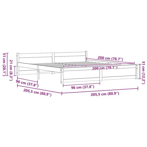 Рамка за легло Кафяво с восъчно покритие 205.5 x 95.5 x 51 см