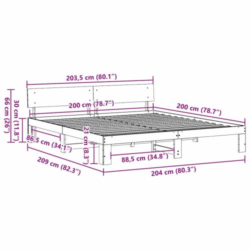 Рамка за легло с таблото Бяло 200 x 200 cm Солидно борово дърво